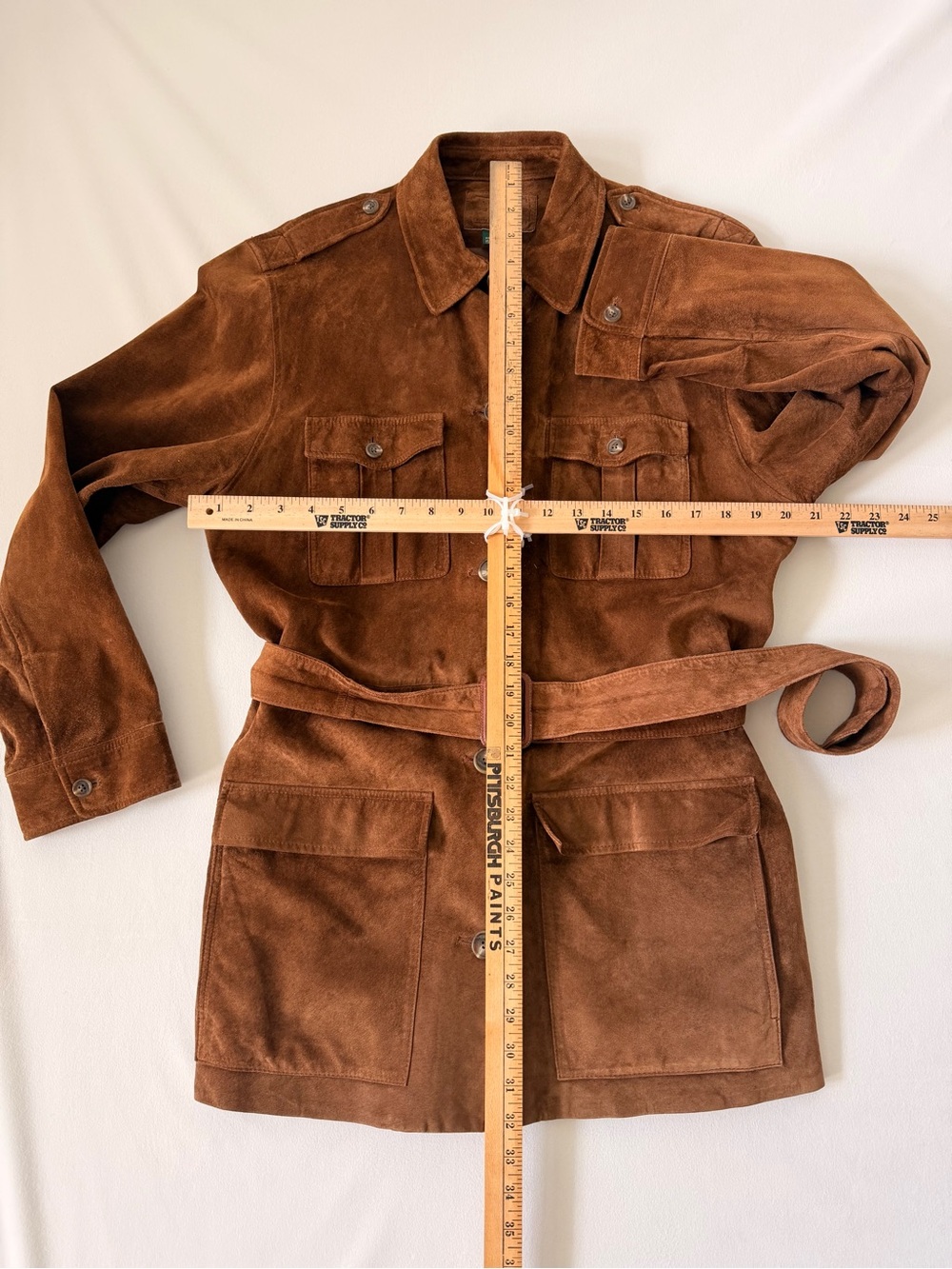 Lauren Ralph Lauren Suede Safari Jacket Belted Brown Cognac Utility Coat Size L - Picture 4 of 11